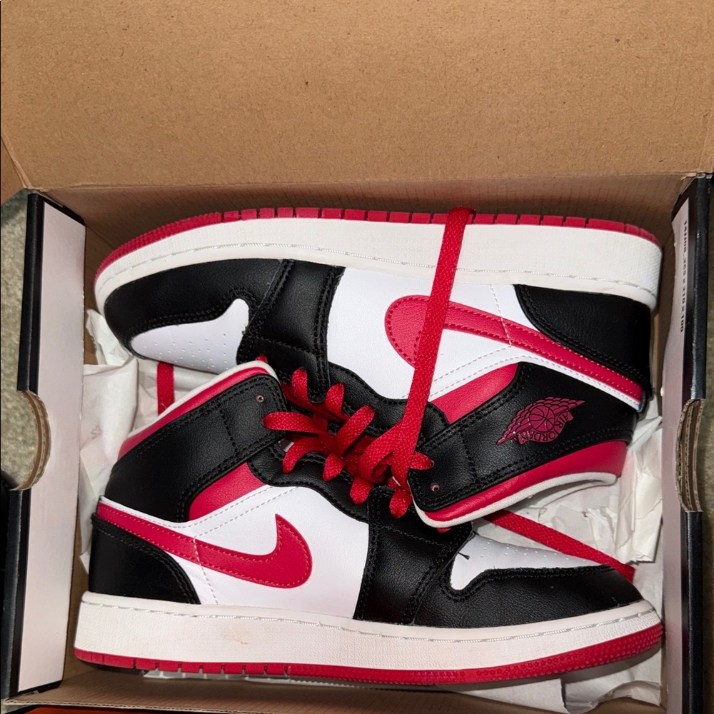 Jordan Kids Black, White, and Red Sneakers